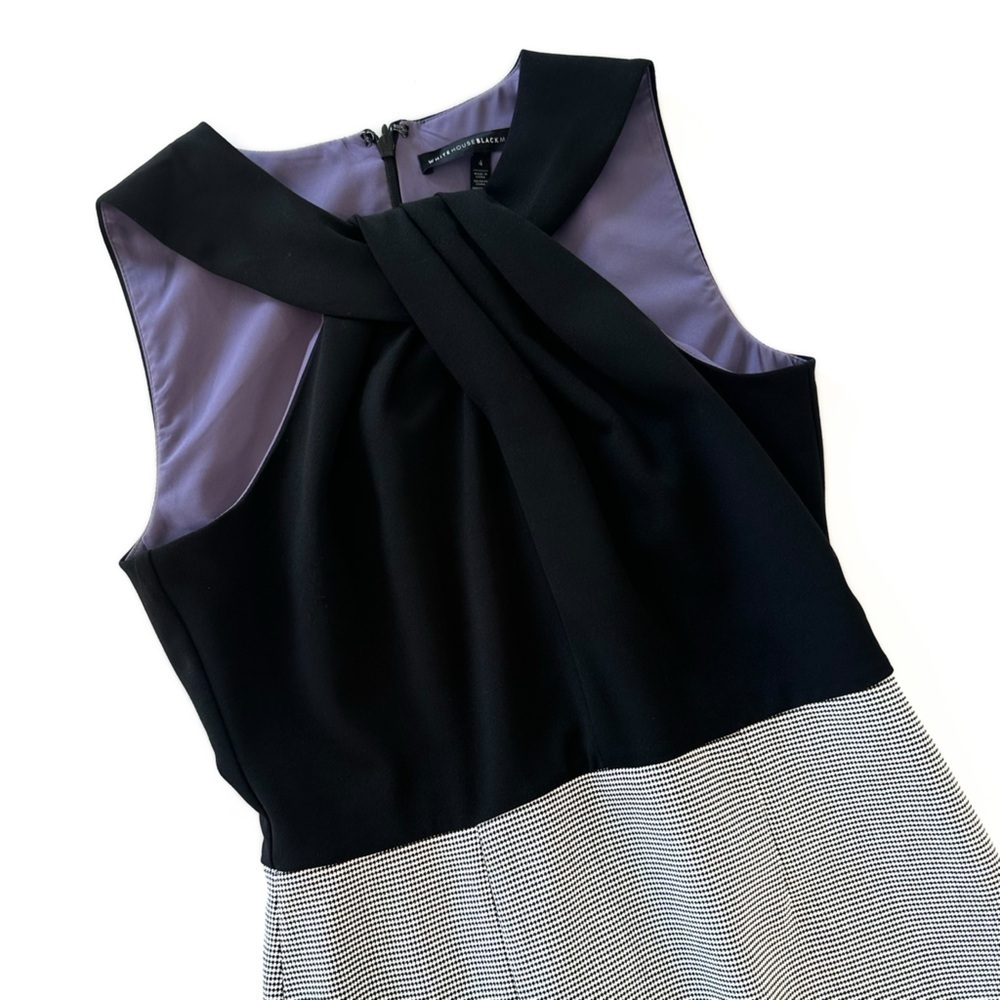 White House Black Market Womens 4 Black Twist Houndstooth Sheath Midi Dress - Picture 2 of 7